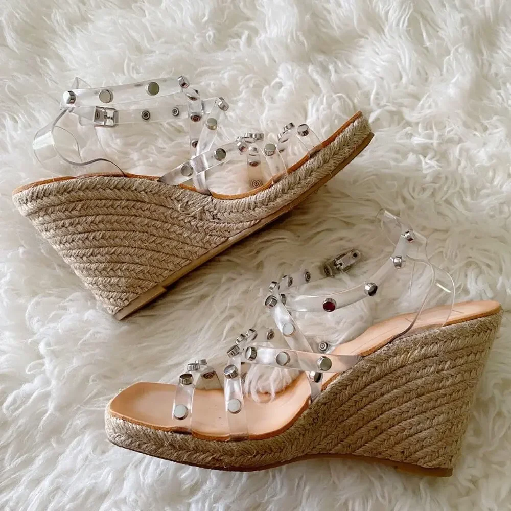 Dolce Vita | Maxton Espadrille Wedge Sandals Square Toe Studded Clear Straps 8.5